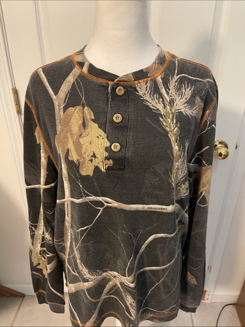 L.L. Bean Charcoal Henley Long Sleeve with Nature Print